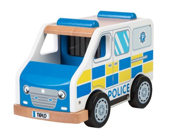 Spielzeug, Polizeiauto, Holzauto, blau, Polizei-Design