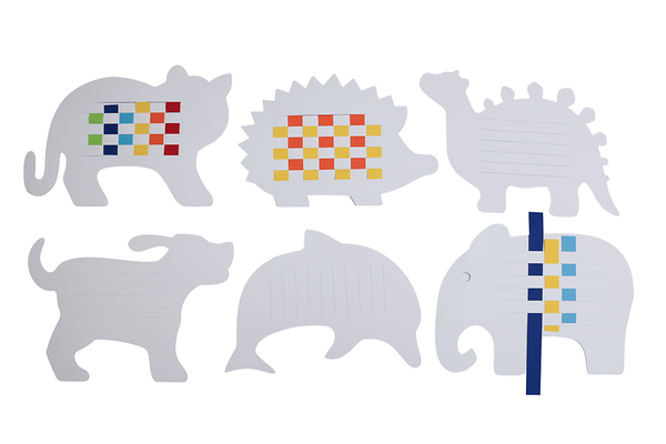 puzzle, tierwesen, silhouetten, bunte vierecke, gestreiftes muster