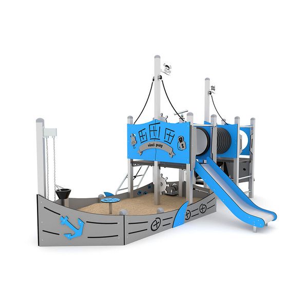 Spielplatz, Kletterturm, Rutsche, Sandkasten, Seilwand