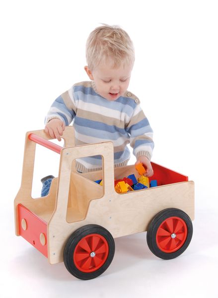 wooden toy, kids train, red wheels, pull wagon, building blocks
