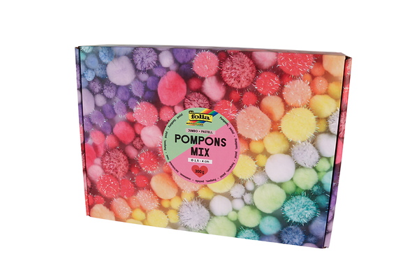 FOLIA Pompons Mix mit pastell mit Glitzer, Ø 1,5-4 cm, 1050 Stück Großpackung