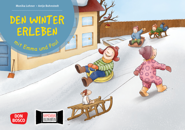 Kinderspiel, Schlittenfahren, Schnee, Winter, Kinderbuchillustrationen