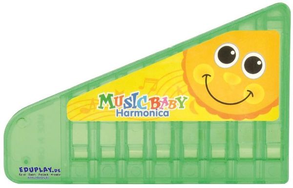 musikalisches Spielzeug, Baby-Instrument, Horizontale Harmonica, grünes Plastik, sonnige gelbe Etikette