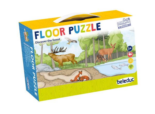 Floorpuzzle, Waldszene, Tiere, Hirsch, Fuchs