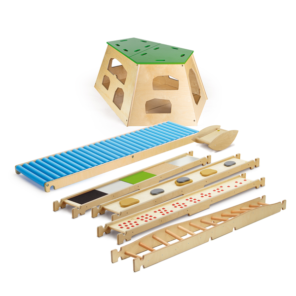 Kinderbahn, Holzspielzeug, Schnellbahn, Bausteine, Rutschbahn