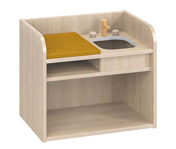 MATHOU Puppenecke-Set mit Puppenwagen, Puppenhochstuhl, Puppenbett und Wickeltisch