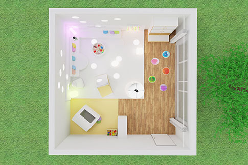 Darstellung eines Snoezelenraumes in der Kita von oben