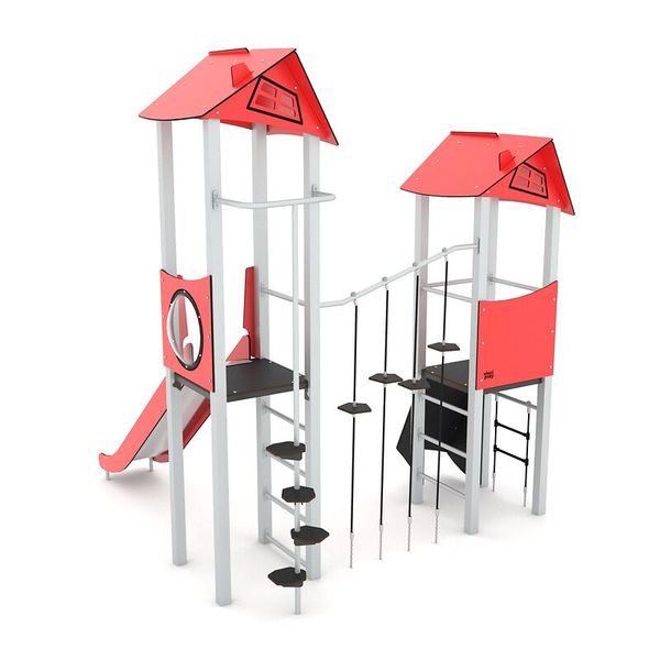 Klettergerüst, Spielturm, Spielgerät, Kletterseil, Rotes Spielhaus