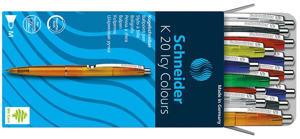 Schneider Kugelschreiber-Set K20 Icy, 20 Stifte farbig sortiert, Mine in Blau