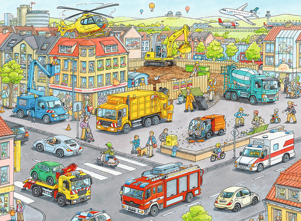 Baustelle, Stadtstraße, Schweres Gerät, Rettungsfahrzeug, Flugzeug