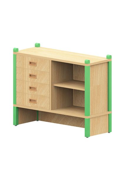 BasicPlus Stollensockelnischenschrank, mit 4 Schubkästen links, Regal rechts mit einem Einlegeboden