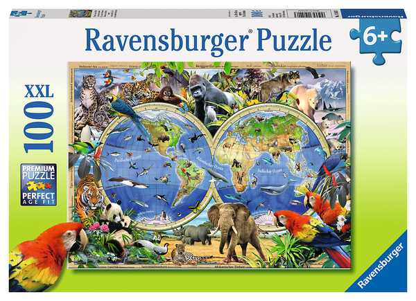 Puzzle, Jigsaw, Weltkarte, Tierwelt, XXL