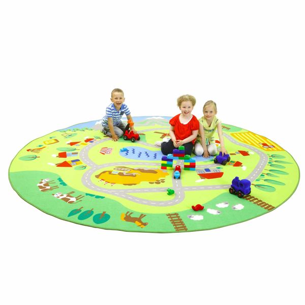 Spielteppich, Kinderteppich, Musterteppich, Spielzeugfiguren, Lernspielfläche