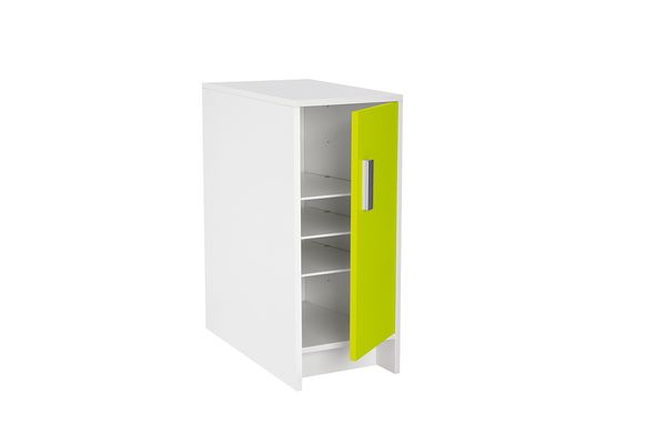 Küschenschrank, Unterschrank, Schrank mit Tür, Gelbe Tür, Regal