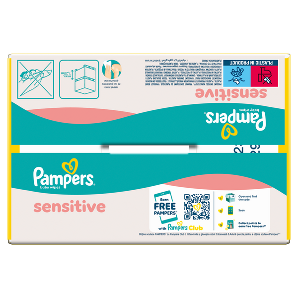 Baby-Feuchttücher, sensitiv, Pampers, Verpackung, teal-pink