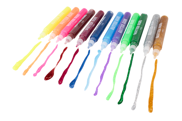Klebestifte mit Glitzereffekt, farbig sortiert, 12 Farben