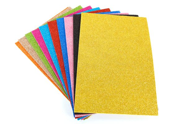 Glitter Moosgummi gemischt, 20 x 30 cm, 10 Bogen, bunt sortiert