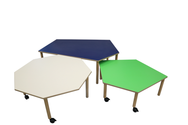 BasicPlus Achtecktisch mit 2 Rollen, Multiplex-Platte mit Linoleum-Belag