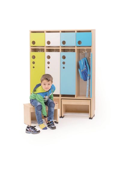 Garderobe Seifenblase mit beweglichem Sitz, 6 Plätze, Türfarbe und Sitzhöhe (26/31/35 cm) wählbar