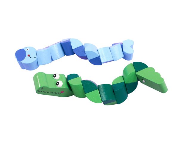 kinderkette, holzspielzeug, tiere, drachenform, grün-blau