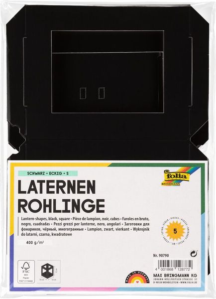 FOLIA Laternen-Rohlinge eckig, klein, U3, Fotokarton, 5 Stück, Farbe wählbar