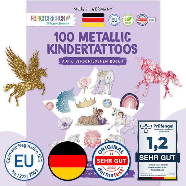 kinder tattos, metallisch, kleine künstler, papiertattoos, 6 blätter