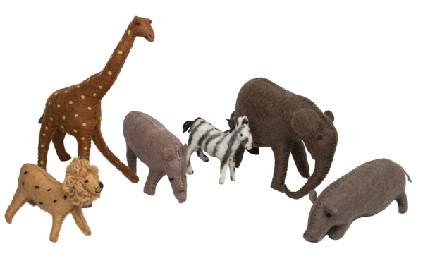 Tierfiguren, Afrikanische Tiere, Kauspielzeug, Filzfiguren, Tier-Set
