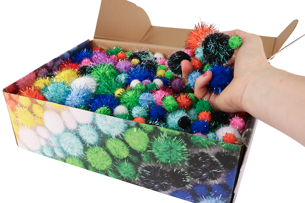 FOLIA Pompons Mix glitzer, Ø 1,5-4 cm, 1050 Stück Großpackung