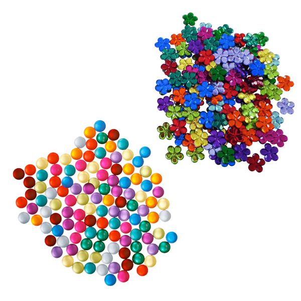 bunte Blumenperlen, Wandertapferner Schmuck, Kunststoffperlen, Perlenstrauß, bunte Perlen