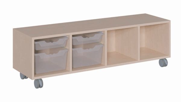 Regal fahrbar mit 2 flachen, 2 hohen ErgoTray Boxen, rechts Regal (B/H/T: 139 x 42,5 x 40 cm) Regal fahrbar mit 2 flachen, 2 hohen ErgoTray Boxen, rechts Regal (B/H/T: 139 x 42,5 x 40 cm)