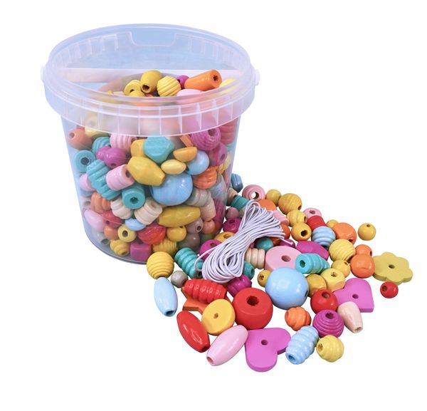 Holzperlen im Eimer pastell, 250g Holzperlen im Eimer pastell, 250g