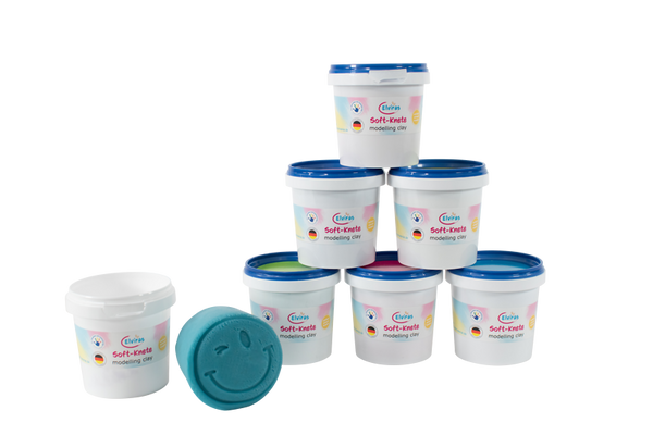 Modelliermasse, Ton-Set, Eimer, Plastikbehälter, blaue Deckel