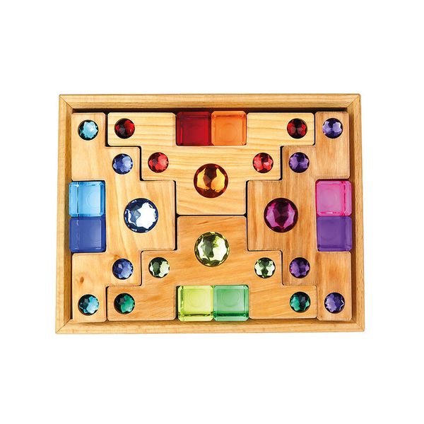 Bauspiel Farbtreppe mit Lichtbauquadern im Holzkasten, 16-teiliges Set