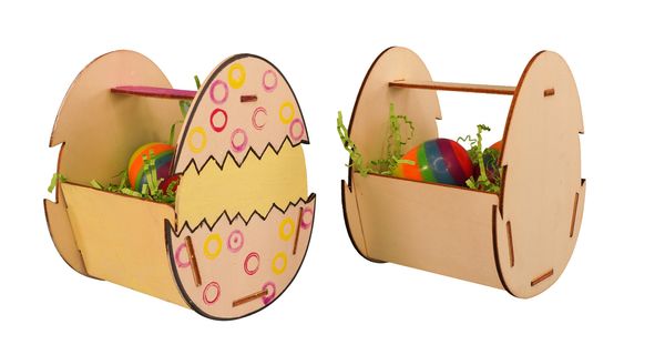 Osterkorb aus Holz zum Stecken inkl. Regenbogen Osterflummi, 6 Sets Osterkorb aus Holz zum Stecken inkl. Regenbogen Osterflummi, 6 Sets