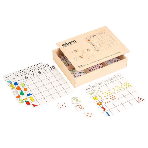 holzbox, lernspiel, domino, bausteine, zahlen