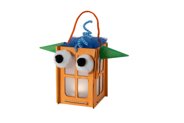 lampe, Laterne, orange, Pappe, Wackelaugen