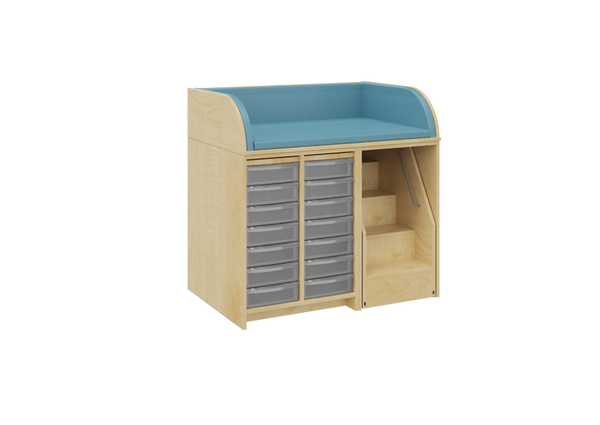 Wickelkommode mit Treppe und 14 Boxen, 114 cm breit 
