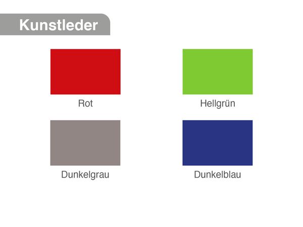 Kunstleder, Rot, Hellgrün, Dunkelgrau, Dunkelblau