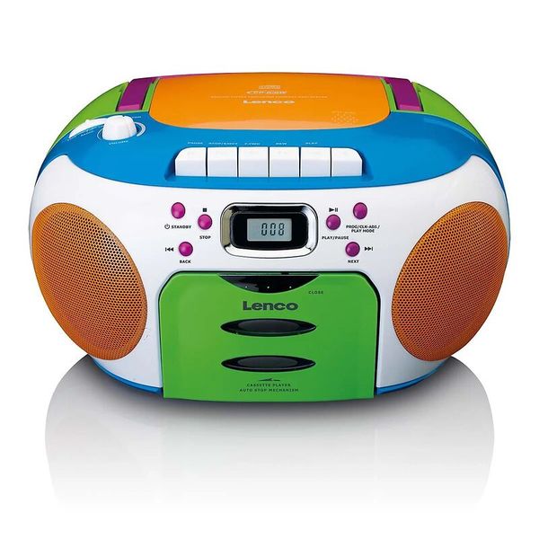 Kassettenspieler, BoomBOX, grüne Front, orange Oberseite, Lautsprecher
