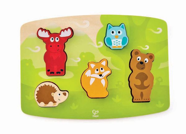 Holzpuzzle, Tierfiguren, Kinderpuzzle, Farbige Tierformen, Spielbrett