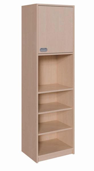 Schrank, 1 Tür oben, 3 Einlegeböden unten (B/H: 52 x 180 cm)