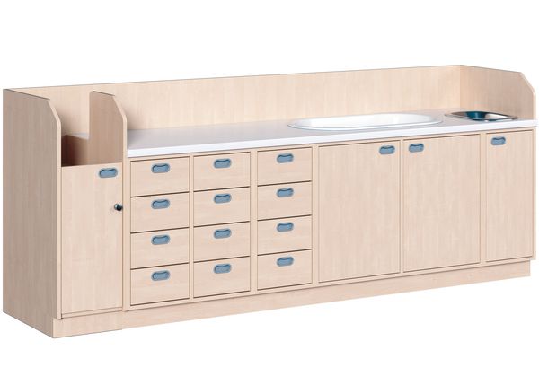 Küchenspüle, Unterschrank, Schubladen, Holzoptik, Dampfschrank?