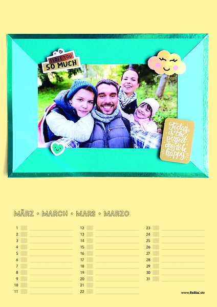 FOLIA Bastel-Dauerkalender, DIN A4, farbig sortiert, 12 Monatsseiten, 1 Stück