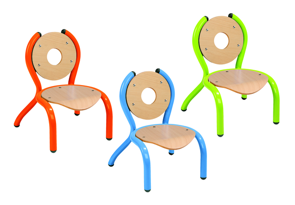 Kinderstuhl, Miniaturstuhl, Holz Sitz, Rundloch, Farbige Stühle