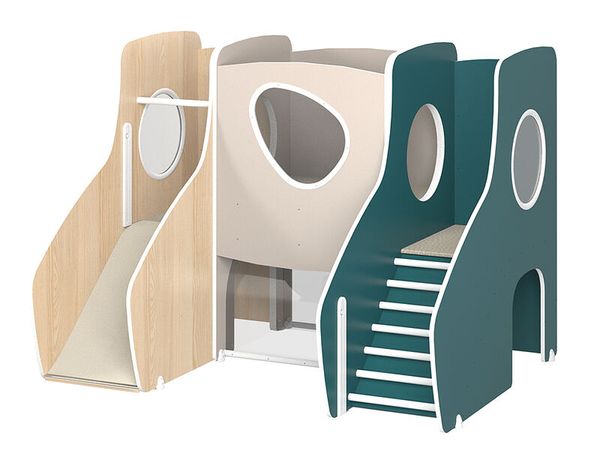 MATHOU Modulares Spielpodest mit Kletteraufstieg, Brücke & Rutsche, 3-teilig, ab 18 Monate