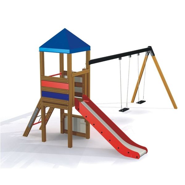 Kletterturm, Spielgerät, Rutsche, Schaukel, Holzspielger28t