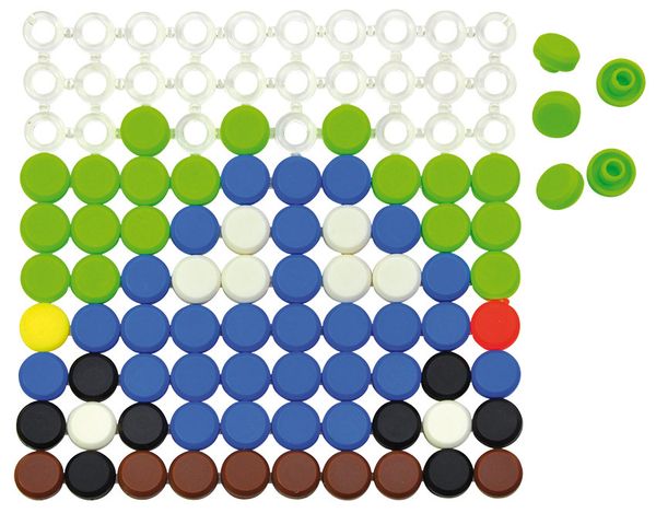 Mosaikperlen, Sortierplatte, runde Scheiben, bunte Perlen, blau dominiert