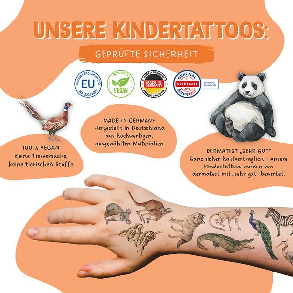 Kindertattoo, Tattoo, Armtattoo, Tiermotive, Kinderfreundlich