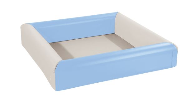 playpen, foam edges, raised sides, blue, rectangular bed