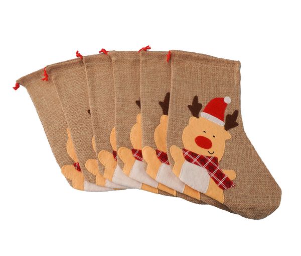 Jutestiefel mit Rentiermotiv, 6 Stück Jutestiefel mit Rentiermotiv, 6 Stück